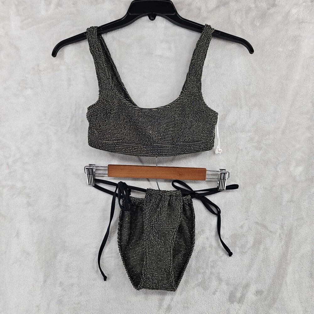 Good American Womens swimsuit Bikini 2 Piece Black &Gold Size 1/2